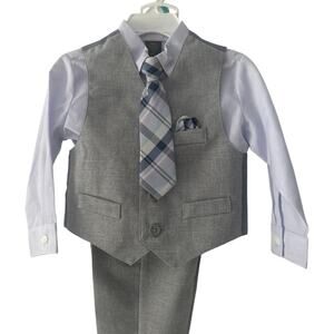 Toddler Boys Gray Vest light blue Shirt & gray Pants Outfit Set 18 M